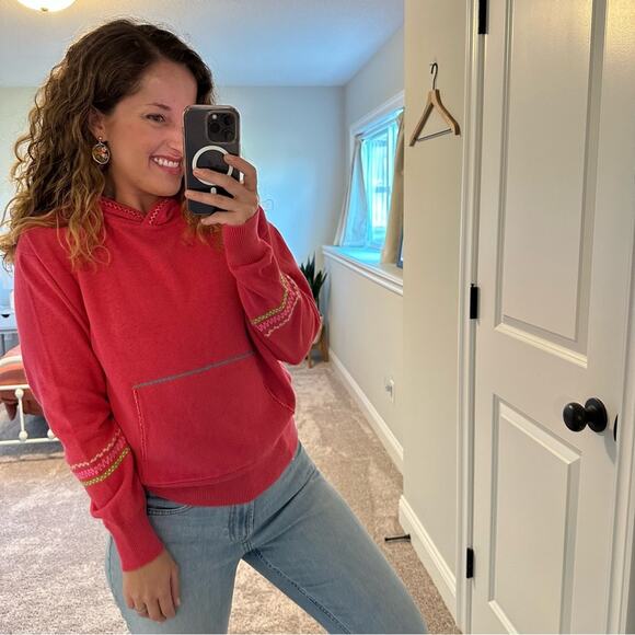 NWT Something Navy Pink Cotton Cashmere Embroidered Hoodie Sweater XS - Picture 2 of 11